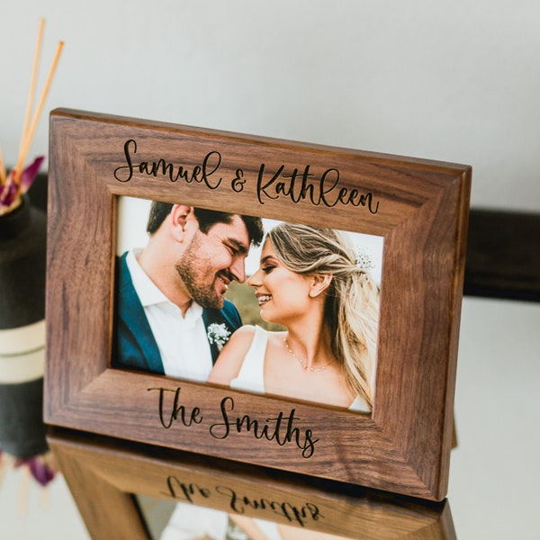 Engraved Wood Frame - Custom Walnut Photo Frame, 5th Anniversary, Picture Print Display, Engagement Wedding Birthday Gift for Her MOM MIL