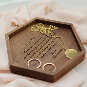 Hexagon Wood Tray - Engraved Key or Ring Dish, Wedding Day Gift for Mom Mother of the Bride Groom MIL MOH Wife, Mother's Day Gift BFF