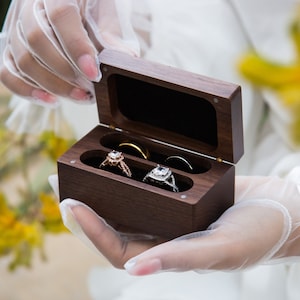 Quad Wood Ring Box Storage for 2-4 Rings, Engraved Ring Bearer Box Alternative Wedding Ceremony, Unique Proposal Engagement Gift For Her image 2