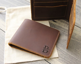 Personalized Wallet - CustomEngraved Leather Wallet - Monogram Name Wallet - Leather 3rd Anniversary Gift - Gift For Him