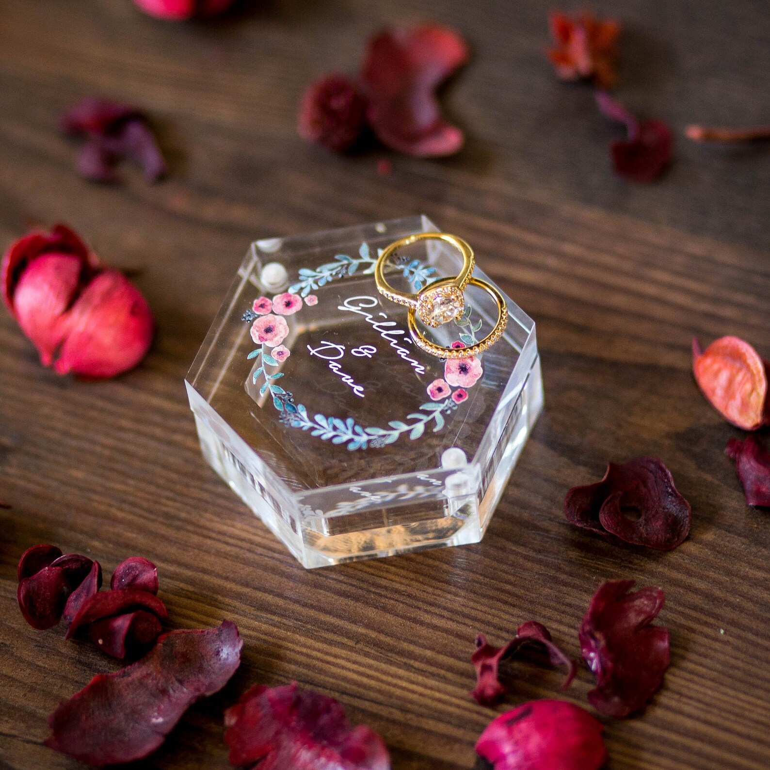 Clear Hexagon Ring Box floral Botanical Style Box Wedding Etsy