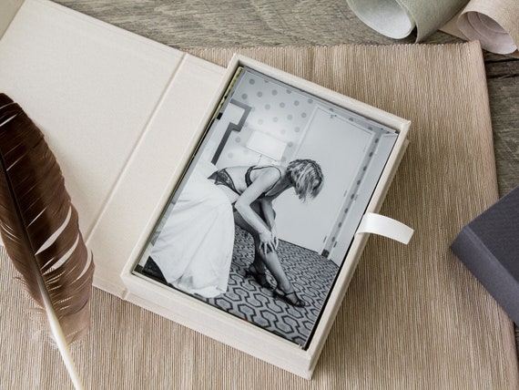 4x6 Boudoir Linen Box Linen Fabric Photo Storage Box, Boudoir