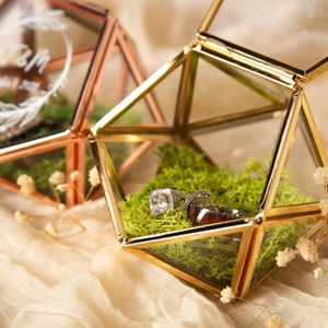 Geometric Glass Ring Box with Moss Rose Gold or Gold Personalized Ring Box for Wedding Ceremony, Ring Bearer Pillow Alternative image 3