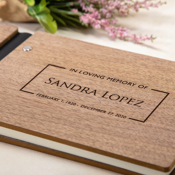 Engraved Premium Wood Guest Book - Personalized In Loving Memory of Guest Book of Condolence for Memorial Wake Service Guest Signing Book