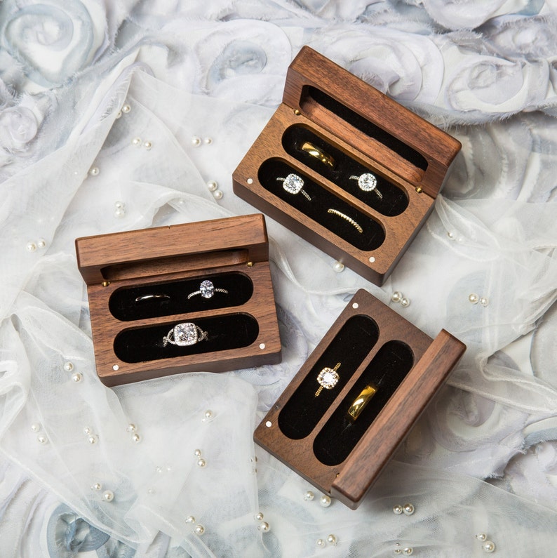 Quad Wood Ring Box Storage for 2-4 Rings, Engraved Ring Bearer Box Alternative Wedding Ceremony, Unique Proposal Engagement Gift For Her image 4