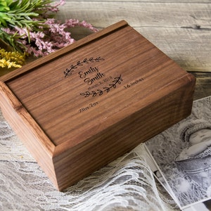 4x6 Wood Photo Memory Box Wedding or Engagement Print Storage, Keepsake Box for Anniversary, Letter Gift Box for Her Him Wife Husband image 5