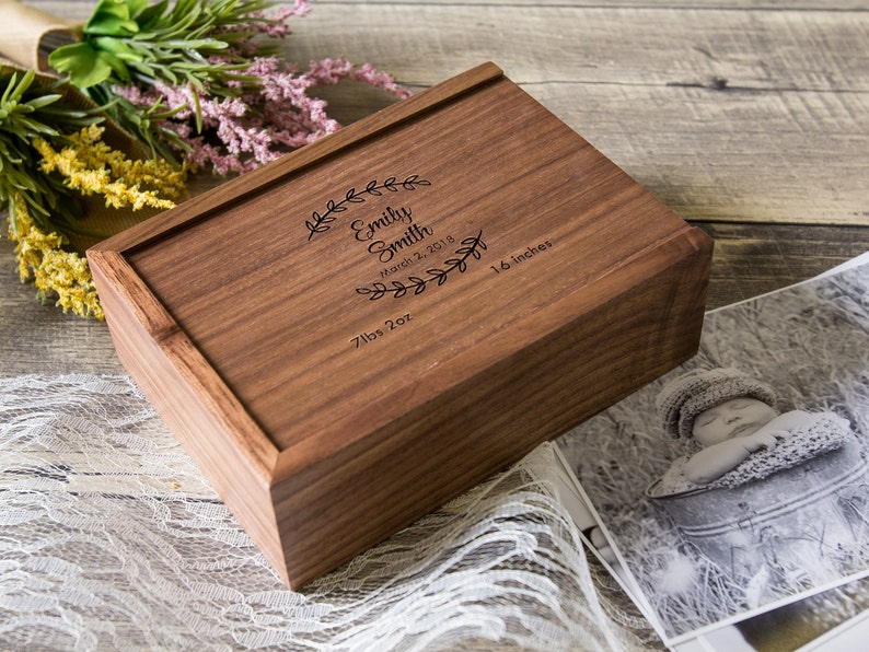 4x6 Wood Photo Memory Box Wedding or Engagement Print Storage, Keepsake Box for Anniversary, Letter Gift Box for Her Him Wife Husband image 5