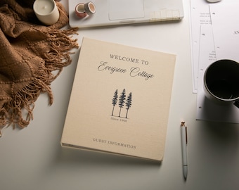 Rental 3 Ring Linen Binder (Design 2) - Refillable Welcome Book, DIY Cream Blank Binder, Guest Information Airbnb Cabin, Rental Guestbook