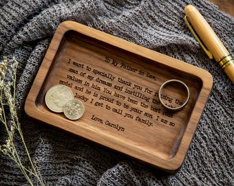 Rectangle Wood Tray - Engraved Key or Ring Dish, Bedside or Desk Tray, Wedding Gift Father of the Bride Groom Dad FIL Mom, Mother's Day Gift