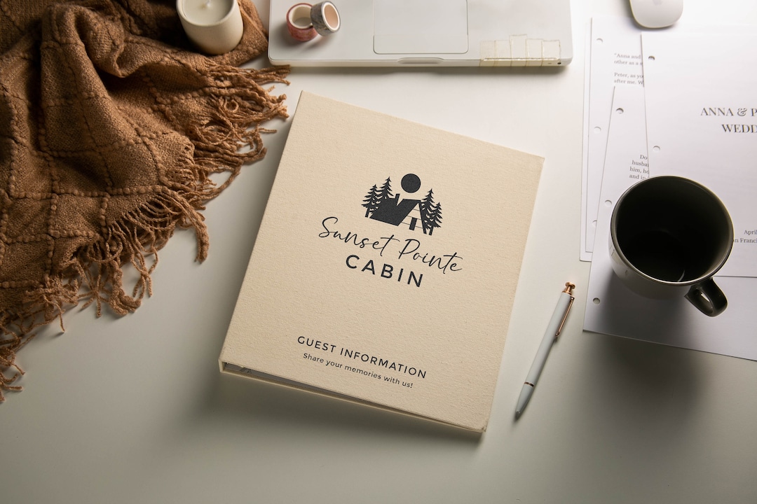 Rental 3 Ring Linen Binder design 1 Refillable Book, DIY Cream Blank Binder, Guest