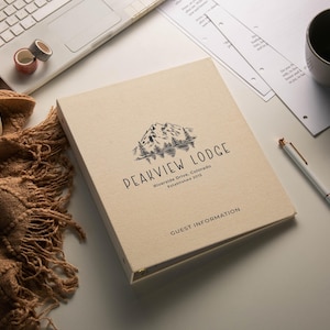 Rental 3 Ring Linen Binder (Design 3) - Refillable Welcome Book, DIY Blank Binder, Guest Information Airbnb Cabin, Rental Guestbook
