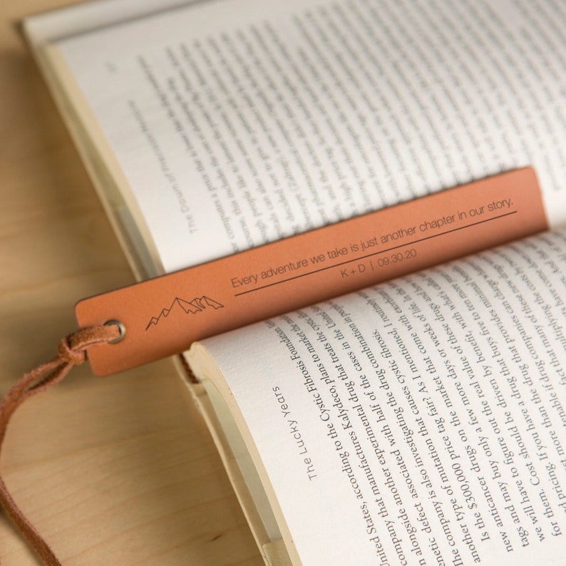 Engraved Leather Bookmark, 3rd Anniversary Bookmark Custom Handwritten Note Bookmark, Cute Mother's Day Gift Idea from Daughter Son To Mom image 1