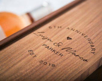 Wood Wine Box (Design 5) - Vertical 5th Wedding Anniversary Gift Box for Husband Wife Couple Custom Wine Bottle Case for Mother's Day