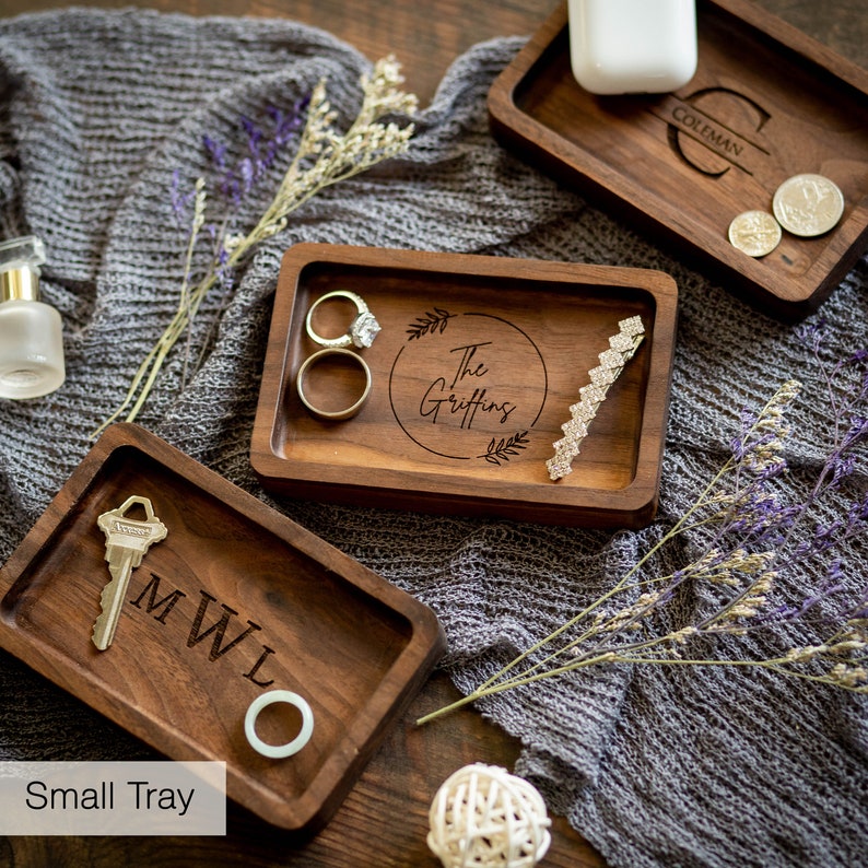 Rectangle Wood Tray Engraved Key or Ring Dish, Bedside or Work Desk Table Tray, Father of the Bride Groom Dad Husband Birthday Gift image 3