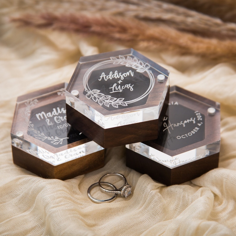 Hexagon Ring Box With Clear Acrylic Lid & Wood Base Engraved Etsy