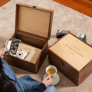 Engraved XL Wood Hinge Box (D10) - Extra Large Luxury Hardwood Keepsake Memory Storage for Wedding Photos Albums Anniversary Heirloom Gifts image 5