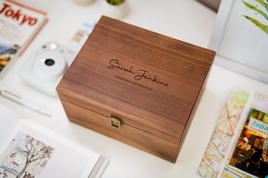 Engraved Wood Storage Box W/ Hinge Lid (D6) - Keepsake Memory Box for ...