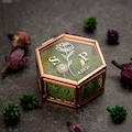 Hexagon Glass Ring Box with Moss - Gold or Rose Gold - Ring Box for Wedding Ceremony, Modern Ring Holder for Engagements