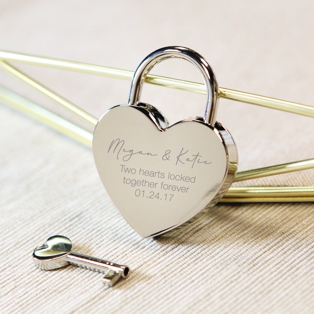 Engraved Heart Love Lock with Key - Travel bridge love locks for Honeymoon  Travel, Wedding Engagement Anniversary Gift for Couples