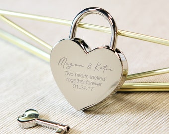 Engraved Heart Love Lock with Key - Travel bridge love locks for Honeymoon Travel, Wedding Engagement Anniversary Cute Family Gift for Her