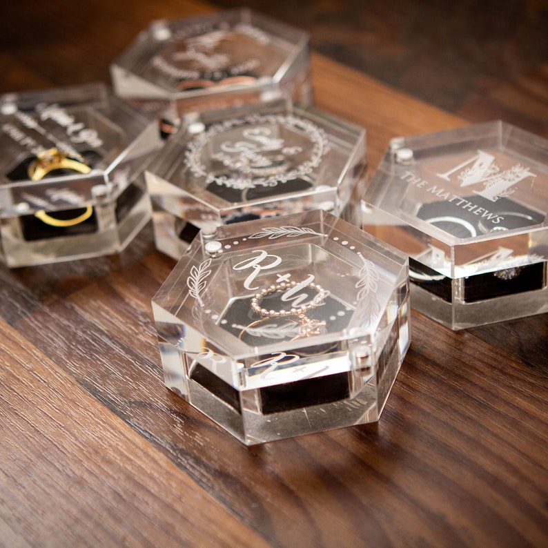 Clear Hexagon Ring Box Engraved ORIGINAL Acrylic Wedding Etsy