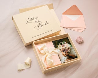 8x10 Letters to the Bride Cream Linen Box - Bridal Shower Advice Box, Wedding Keepsake Memory Gift, Premium Cards Envelopes Satin Ribbon Set
