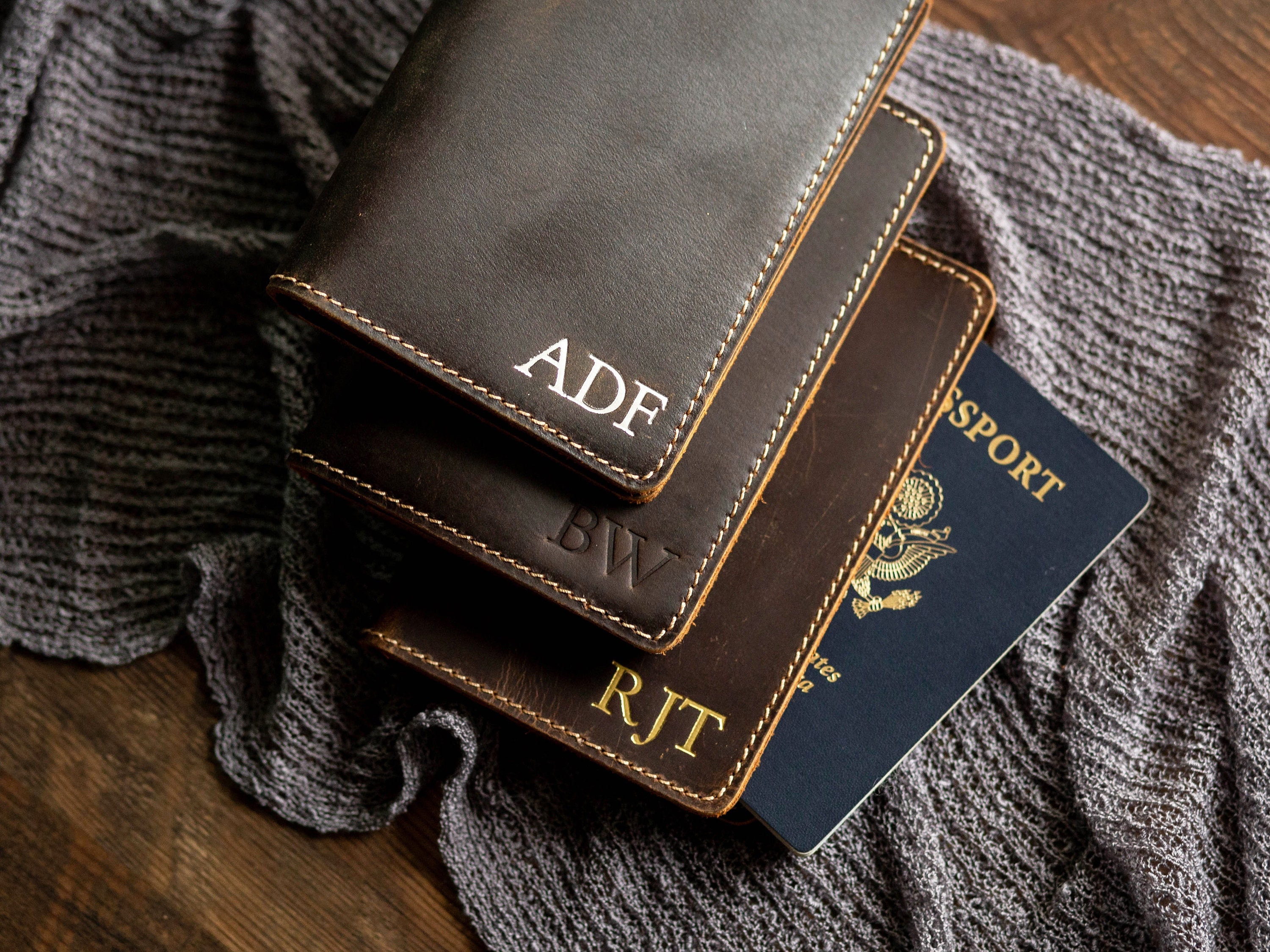 Groomsmen Gifts Personalized Leather Travel Wallet, Passport Holder Coffee / Yes