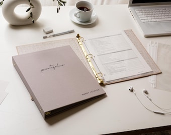 Personalized Linen Portfolio Binder (D2) - Professional Presentation Folder with Name, Interview Resume Binder Custom Work Portfolio