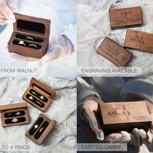 Quad Wood Ring Box Storage for 2-4 Rings, Engraved Ring Bearer Box Alternative Wedding Ceremony, Unique Proposal Engagement Gift For Her image 3