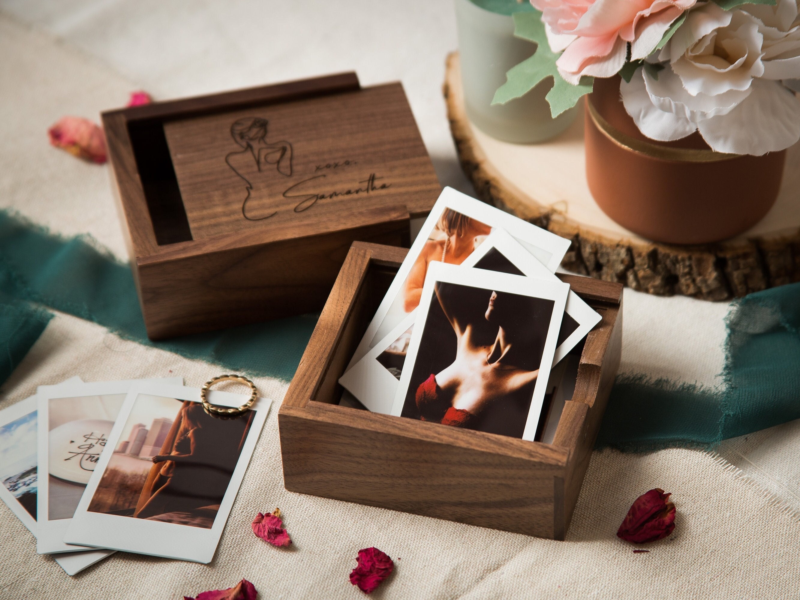 5x7 Wood Photo Memory Box Wedding Photography Storage, Keepsake Box for  Family Pictures, Custom Chocolate Gift Box for Valentine's Day 