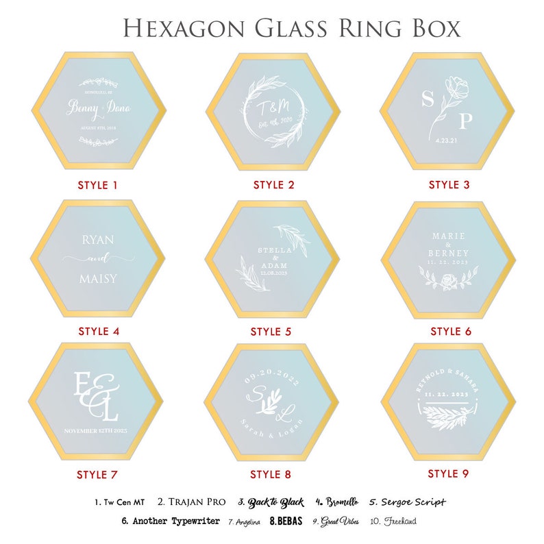 Hexagon Glass Ring Box with Moss Gold or Rose Gold Personalized Ring Box for Wedding Ceremony, Modern Ring Holder for Engagements image 9