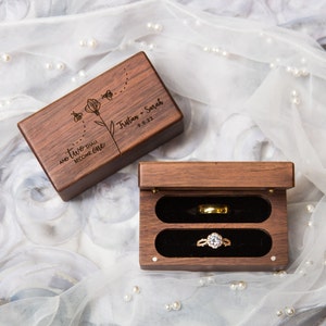 Quad Wood Ring Box Storage for 2-4 Rings, Engraved Ring Bearer Box Alternative Wedding Ceremony, Unique Proposal Engagement Gift For Her image 6