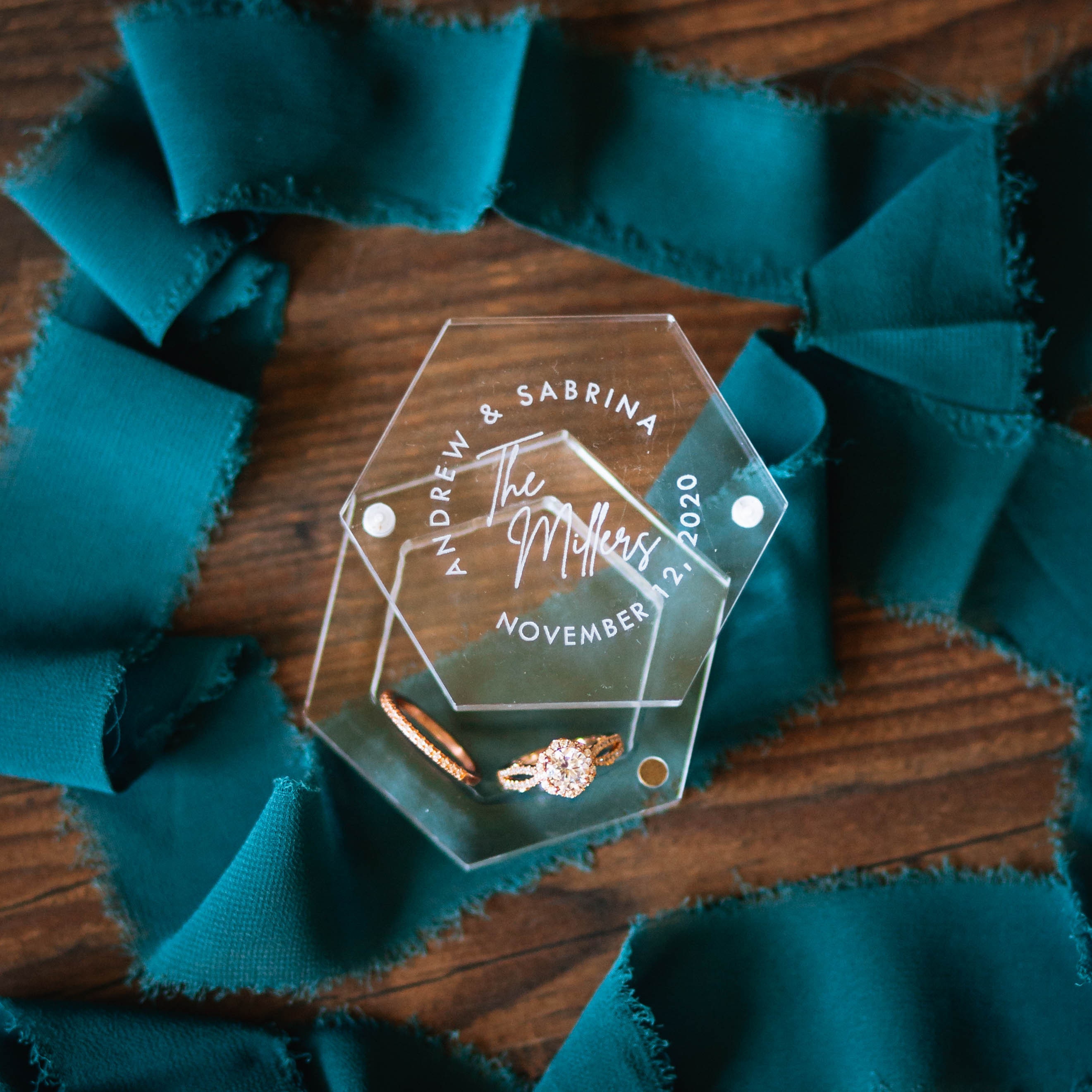 Clear Hexagon Acrylic Wedding Ring Box - Engraved With Romantic Quotes, Magnetic Closure, Ring Bearer Or Proposal - View #13