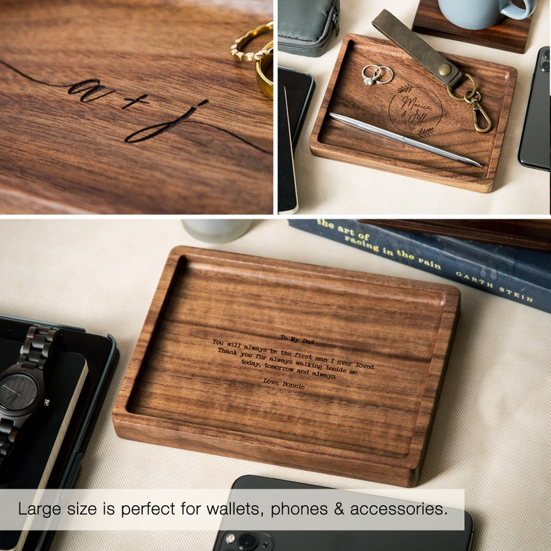 Rectangle Wood Tray Engraved Key or Ring Dish, Bedside or Work Desk Table Tray, Father of the Bride Groom Dad Husband Birthday Gift image 6