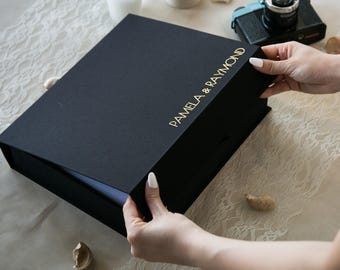 8x10 Embossed Linen Keepsake Box - Optional Custom Foil Personalized Memory Storage for Photos Cards Wedding Memories Valentines Gifts