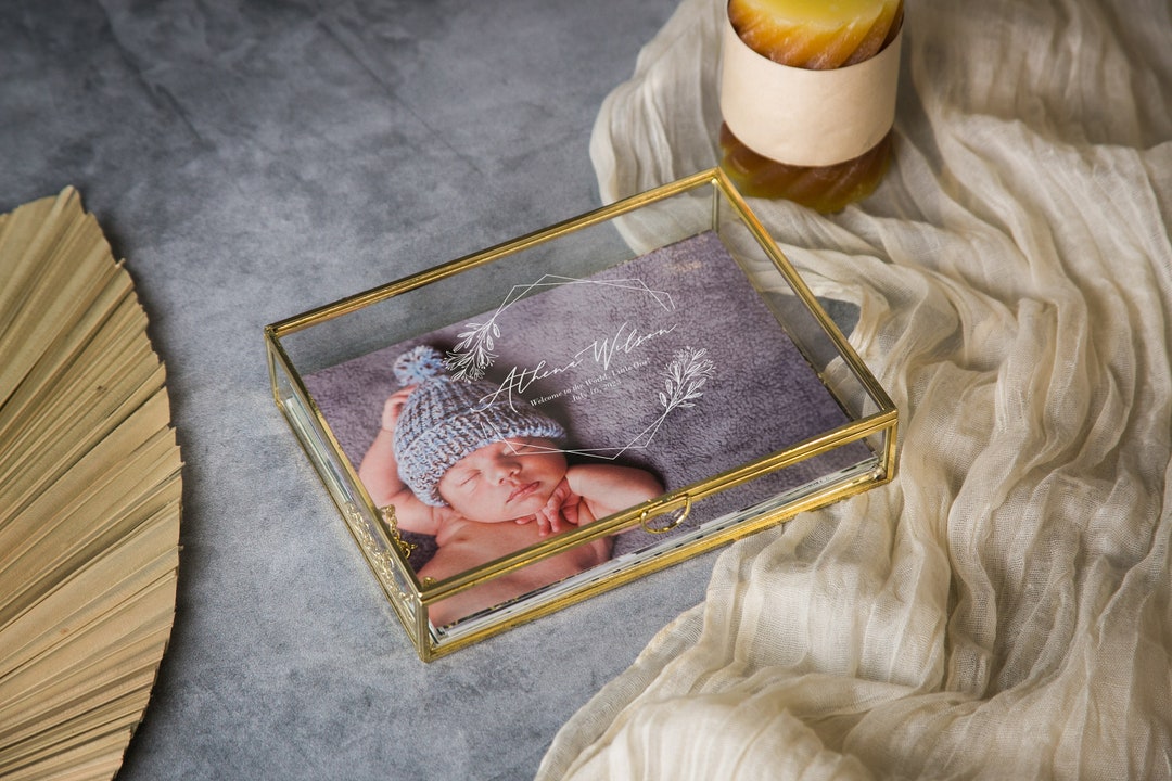 5x7 Gold Glass Photo Box Baby Picture Keepsake Box With Optional Photo