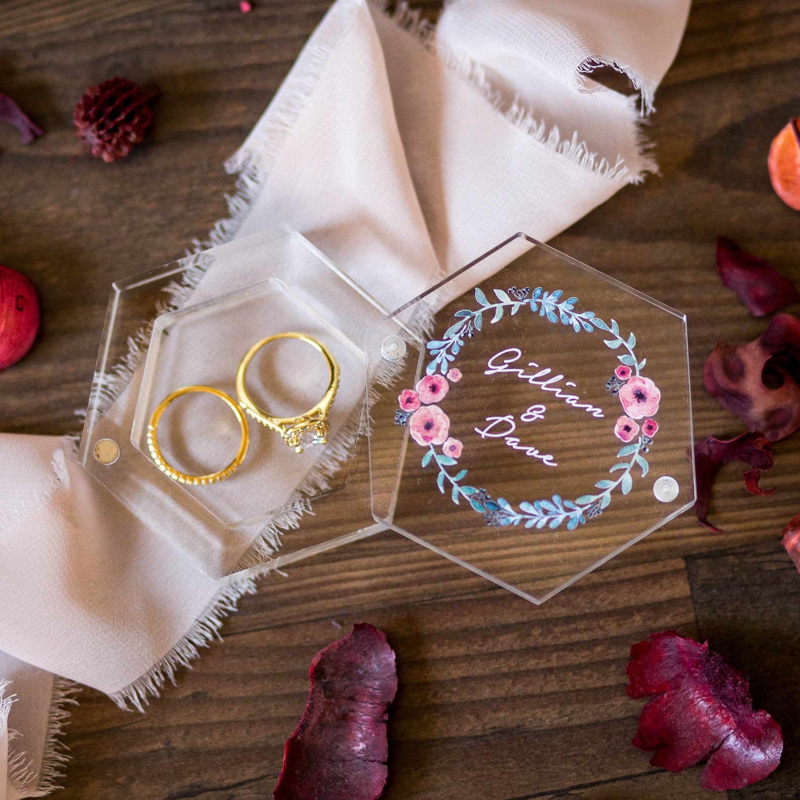 Clear Hexagon Ring Box floral Botanical Style Box Wedding Etsy