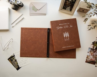Rental 3 Ring Leather Binder (D2) - Vacation Cabin Home Rental Handbook Airbnb Guest Manual DIY Blank Refillable Welcome Book Organizer