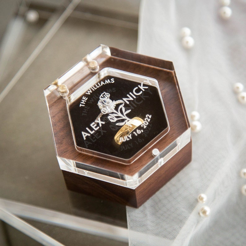 Hexagon Double Flip Ring Box With Clear Acrylic Lid Wedding Etsy