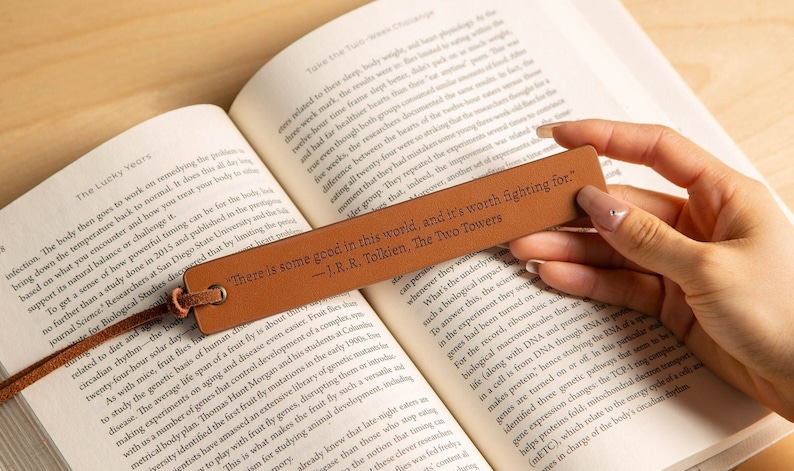 Engraved Leather Bookmark, Custom Favorite Quote Bookmark, Leather Anniversary Gift, Book Lover Gift, Thoughtful Mother's Day Gift image 1