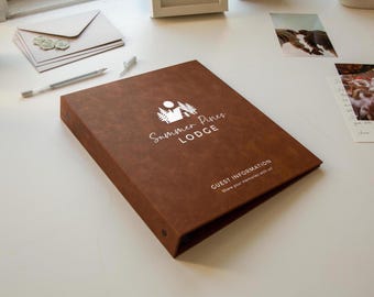 Rental 3 Ring Leather Binder (D1) - Airbnb Welcome Book Refillable Guestbook DIY Blank Vacation Cabin Lodging A-Frame Host Guest Information