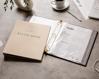 Personalized Recipe Book Linen Binder (D2) - Custom Family Cookbook Album with Optional Scrapbook Pages & Sleeves, Keepsake Kitchen Gift