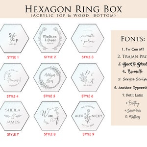 Hexagon Double Flip Ring Box with Clear Acrylic Lid Wedding Ring Bearer Box for 2 Rings, Engagement Proposal Ring Holder, Gift for Her image 8