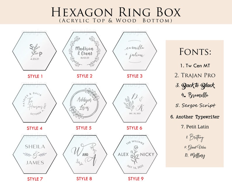 Hexagon Double Flip Ring Box with Clear Acrylic Lid Wedding Ring Bearer Box for 2 Rings, Engagement Proposal Ring Holder, Gift for Her image 8