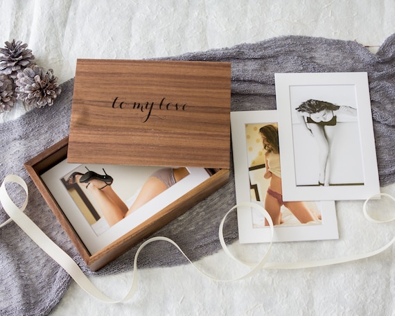 Wood Boudoir Box With 10 Photo Mats for 4x6 Prints Wedding Day