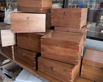 CLEARANCE XL Imperfect Wood Storage Box w/ Hinge Lid - Overstock Blanks Extra Large Wooden Box, Dark Walnut or Light Maple Lid