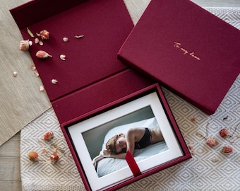 5x7" Boudoir Linen Photo Box - Photography Print Storage Box, Wedding Day Couple Gifts for Groom Bride, 4th Year Linen Anniversary Gift