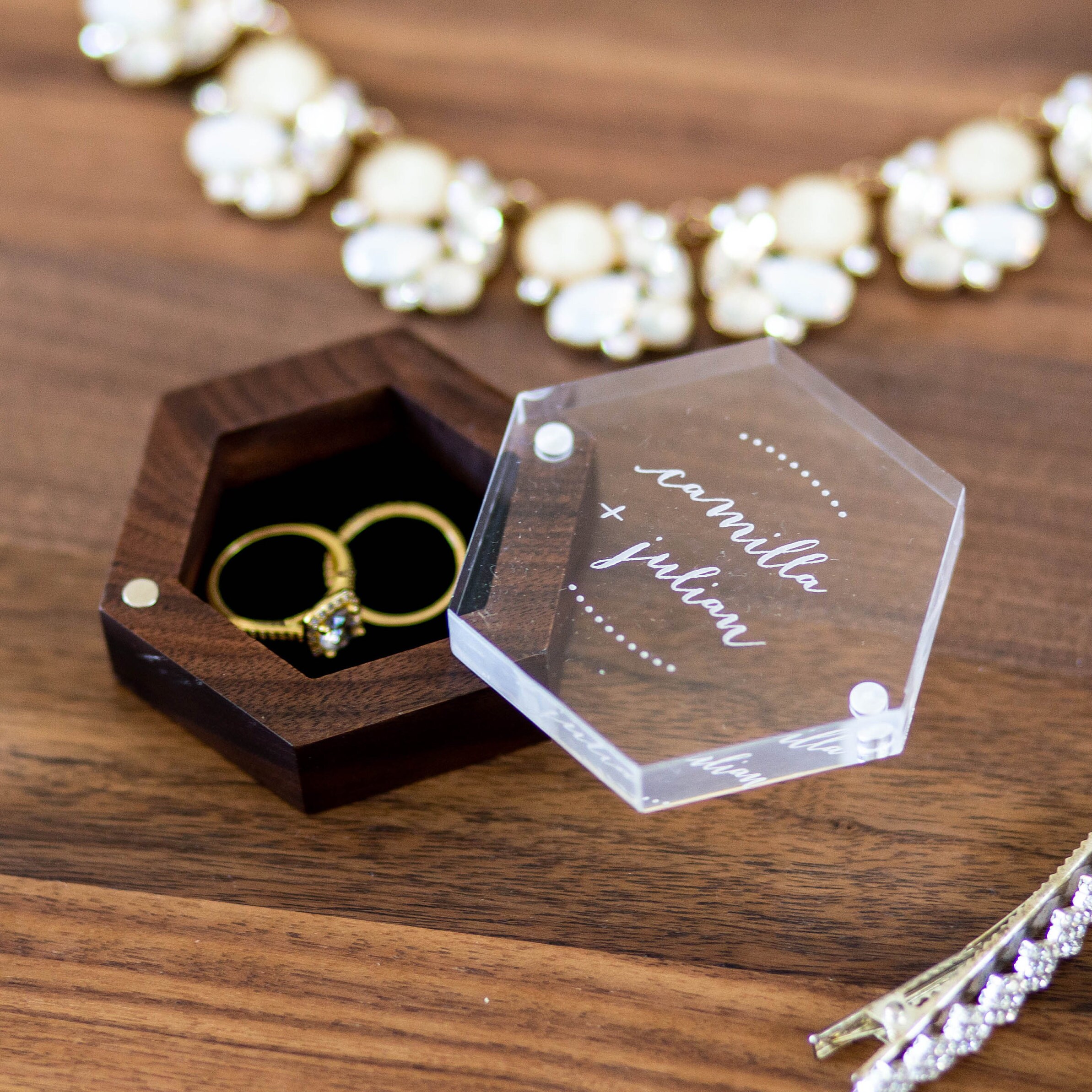 Hexagon Ring Box with Clear Acrylic Lid & Wood Base Engraved Etsy