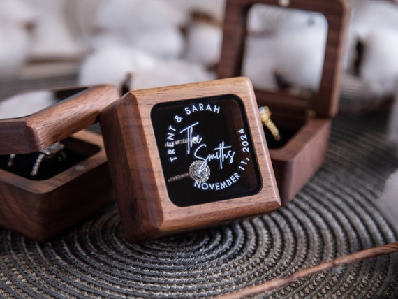 Square Double Ring Box With Glass Lid Custom Wood Ring Bearer