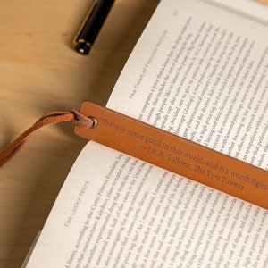 Engraved Leather Bookmark, Custom Favorite Quote Bookmark, Leather Anniversary Gift, Book Lover Gift, Thoughtful Mother's Day Gift image 2